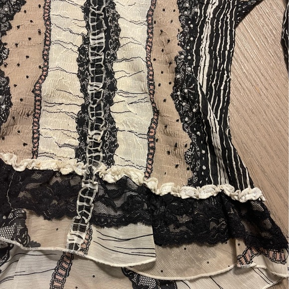 Alberto Makali Vintage 1990's Black & Tan Ruffle Lace Beaded Cottagecore Prarie - Picture 8 of 16